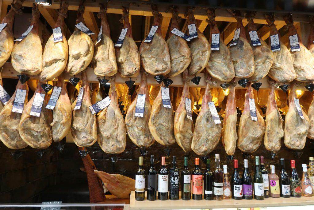spanish ham hanging in a bar